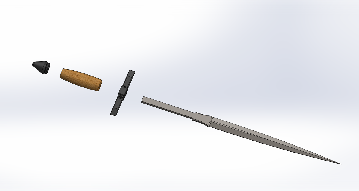A short sword (1H) created on SolidWorks (engineering school project).