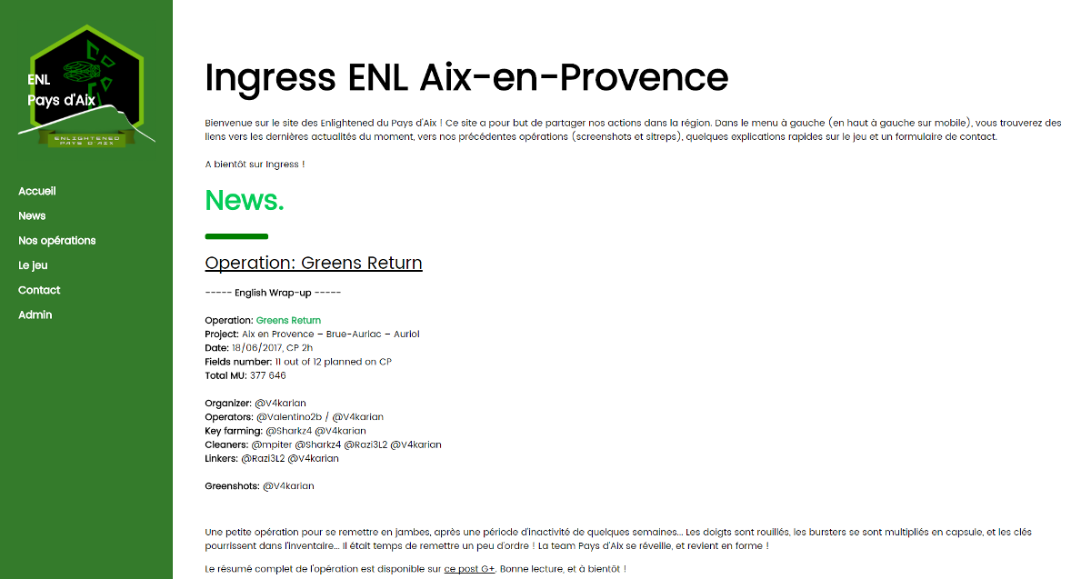 Ingress Enlightened Aix en Provence team website.